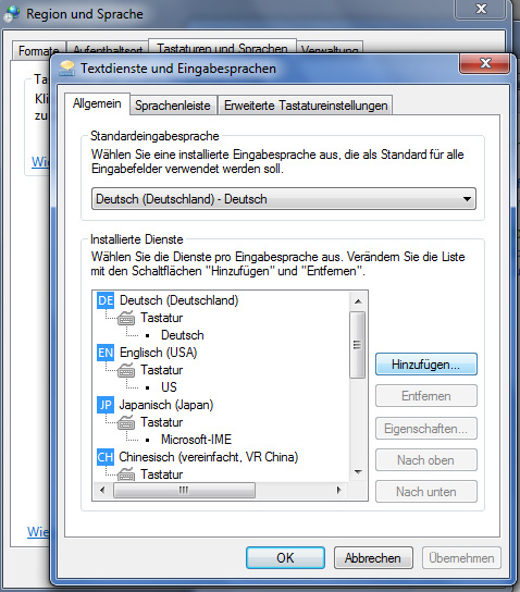 Textdienste und Eingabesprachen hinzufügen
