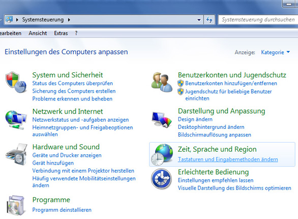 Windows 7 Systemsteuerung - Einstellungen des Computers anpassen